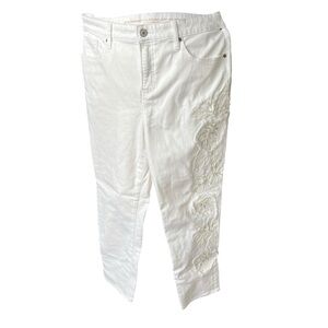 Chicos so slimming girlfriend slim leg ankle white jeans floral embroidery 8